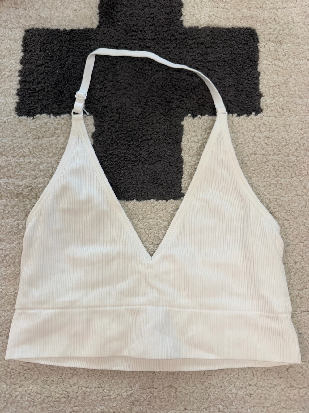 PINK Victoria's Secret White Ribbed V-Neck Halter Bralette